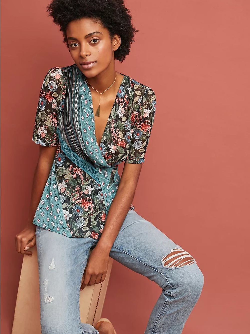 Anthropologie Tiny Lovely Patchwork Wrap Top